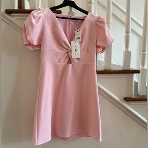Likely Blush Pink V-Neck Twist-Front Ilana dress with Puff Sleeves